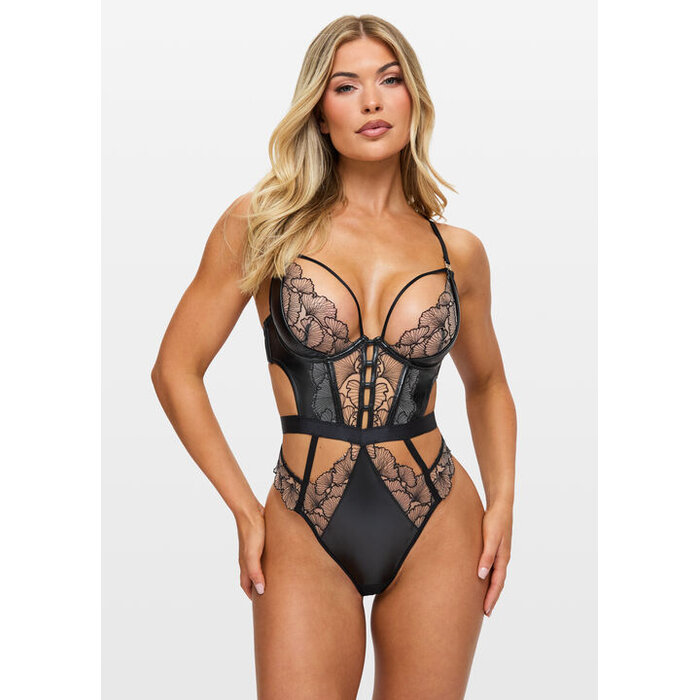Ann Summers Tempting Touch Embroidered Crotchless Lingerie Body, Black