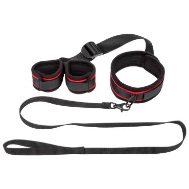 Red & Black Collar to Handcuffs Restraint