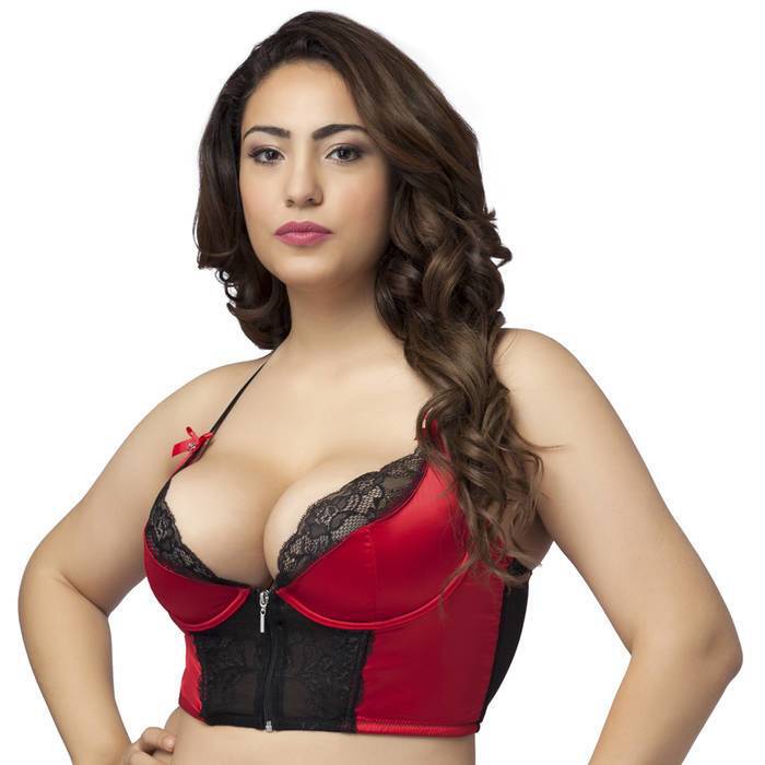 Lovehoney Plus Size Front-Fastening Satin Longline Bra Red