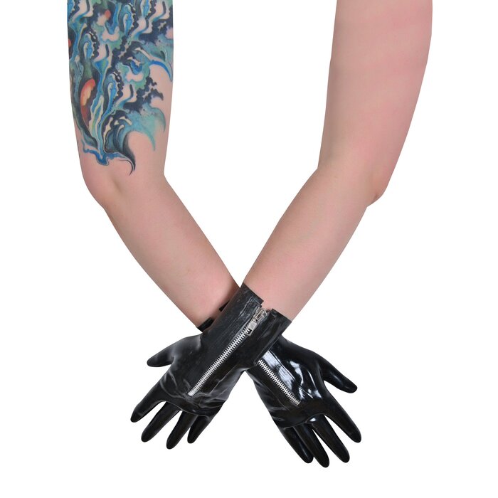 Black Latex Short Gloves with Zip