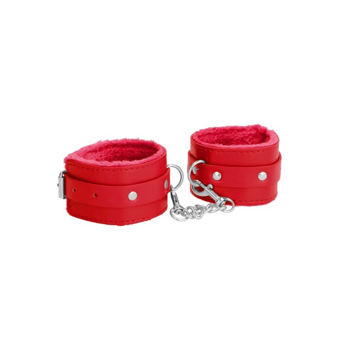 Ouch! Plush Leather Hand Cuffs - Red