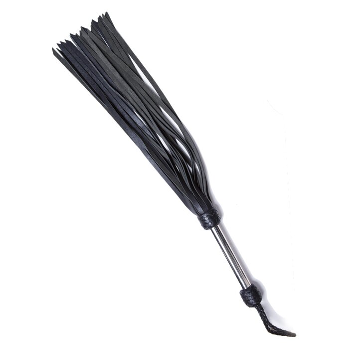 Deluxe Leather Flogger with Metal Handle Black