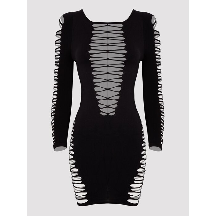 Lovehoney Plus Size Black Criss-Cross Long Sleeve Dress - One Size Queen - Black