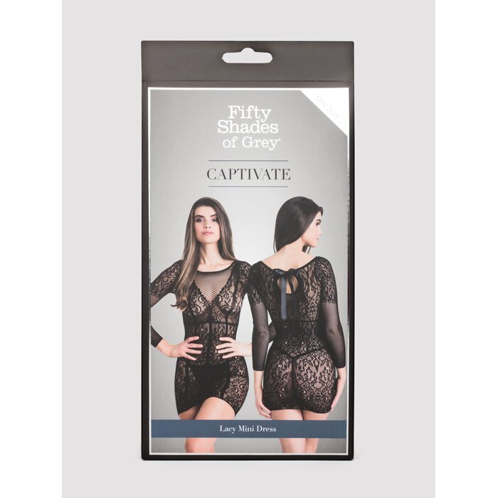 Fifty Shades of Grey Captivate Black Lace Long Sleeve Mini Dress - One size - Black