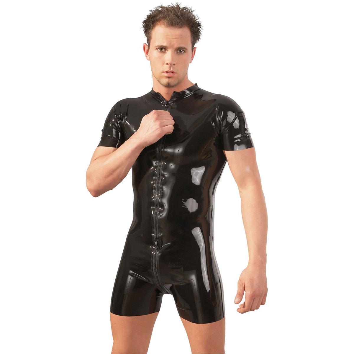 Late X Latex Short Playsuit - Black - L