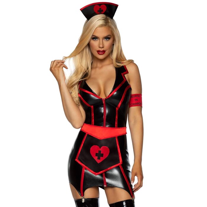 Leg Avenue Vinyl Nurse-Inspired Set (4 Piece) - Large - Black
