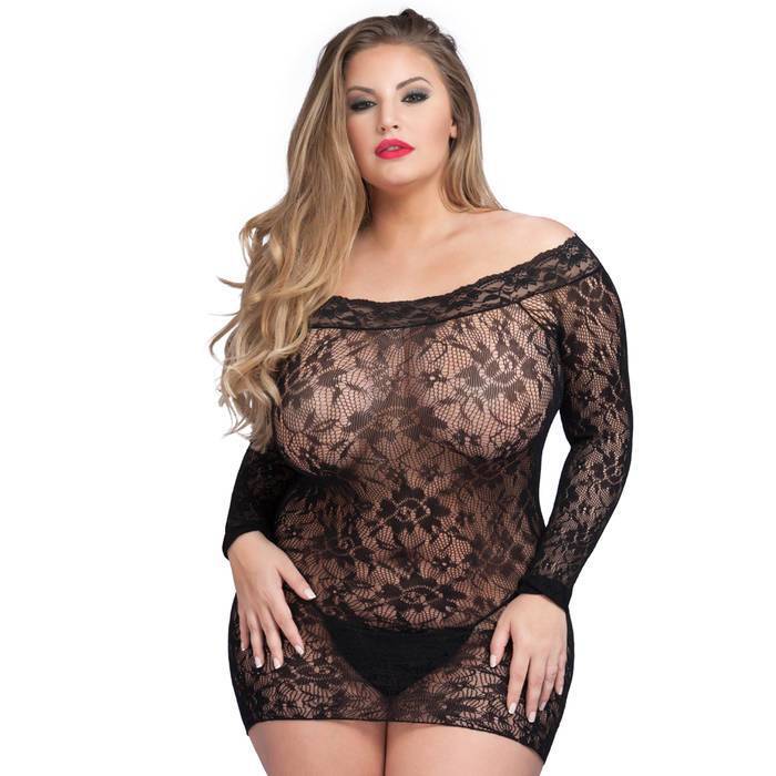 Lovehoney Plus Size Off the Shoulder Lace Mini Dress