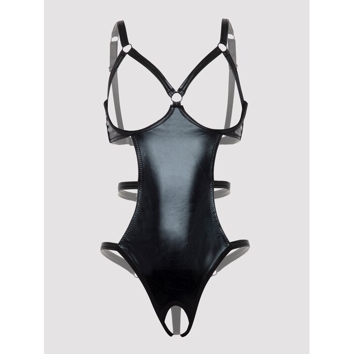 Lovehoney Plus Size Fierce Wet Look Open Cup Body - One Size Queen - Black