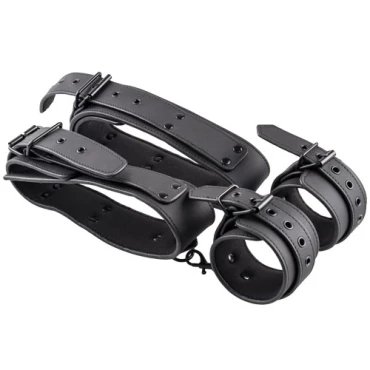 At Attention Matte Black Handcuff to Thigh Restraints