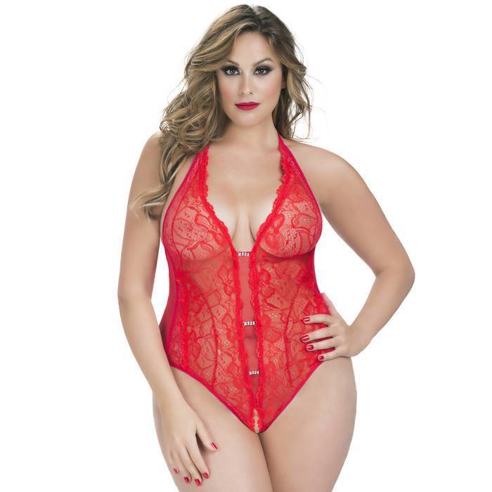 Oh La La Cheri Plus Size Red Crotchless Lace Body