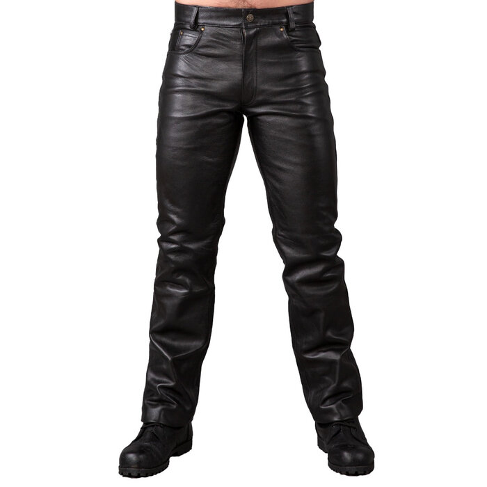 Regular Fit Leather Jeans with Front & Rear Zips