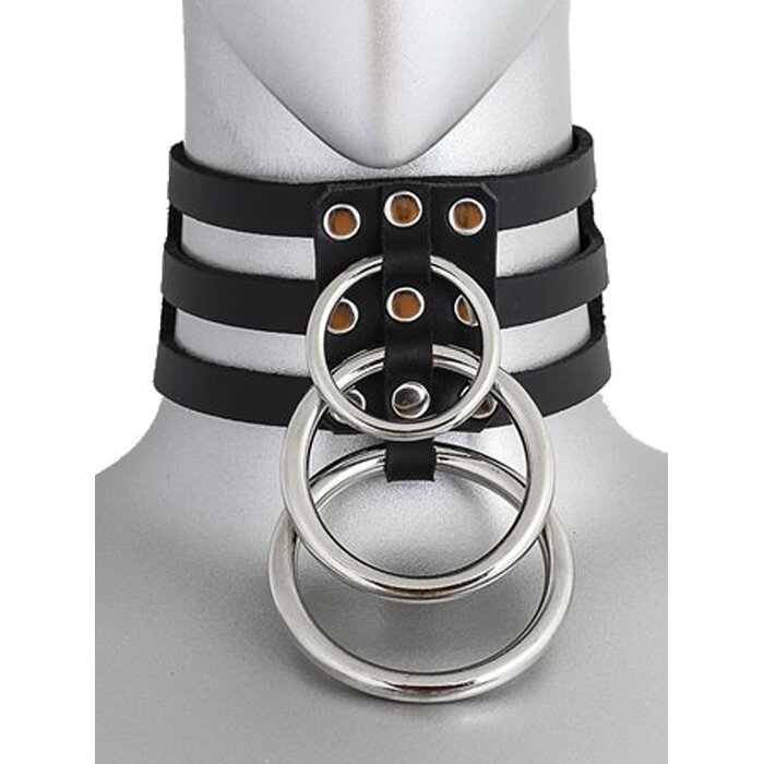 Leather Strap Collar with 3 Metal O-Rings