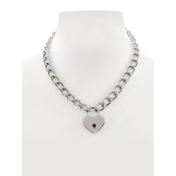 Lockable Chain Collar With Heart Padlock