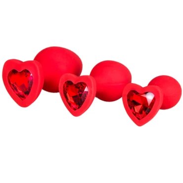 Bejewelled Red Silicone Heart Butt Plug - SMALL