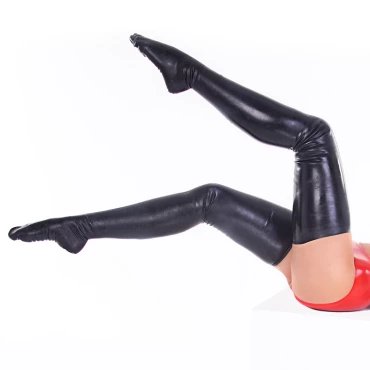 Knee Highs Black Latex Stockings - L
