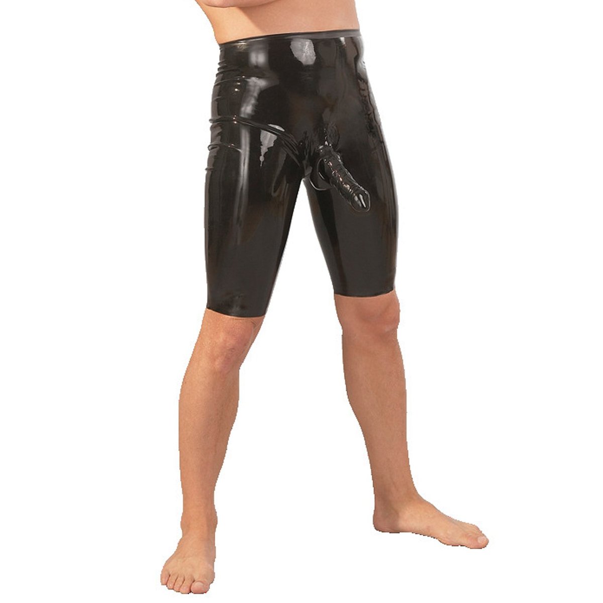 Late X Latex Long Shorts with Penis Sleeve Men - Black - L