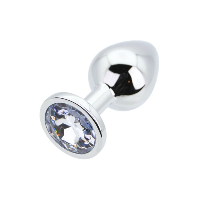 Toosh Silver Metal Butt Plug Medium Clear Stone
