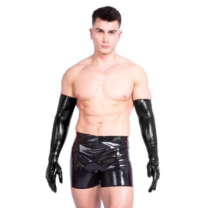 Men`s Moulded Shoulder Length Latex Gloves in Black