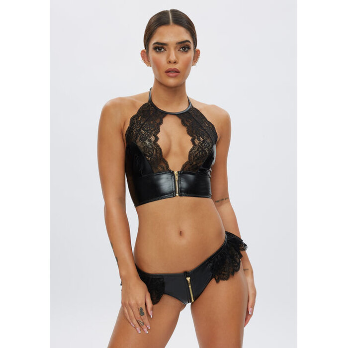 Ann Summers Tasha Bra and Crotchless Knicker Set, Black