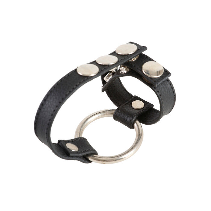 Leather Cock Ring Harness With Ball Divider