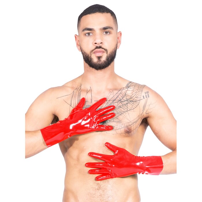 Men`s Moulded Short Latex Gloves in Red