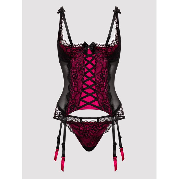 Lovehoney Belle Cherry Quarter Cup Bustier Set - Large - Black