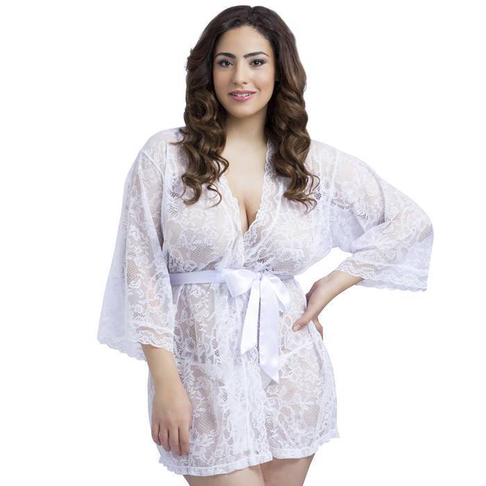 Lovehoney Plus Size Flaunt Me White Floral Lace Robe