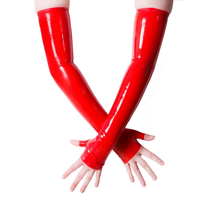 Seamless Fingerless Latex Gloves in Red
