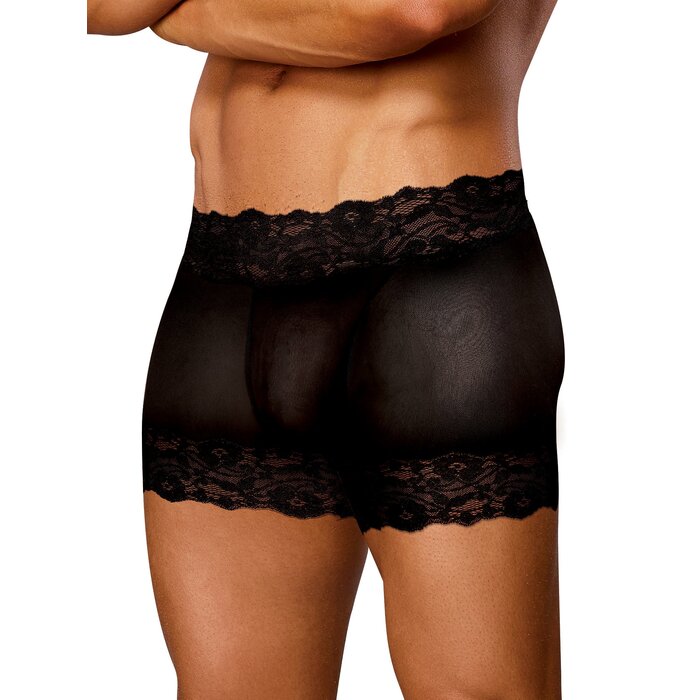 Lace Split Shorts With Peek-A-Boo Panel Black