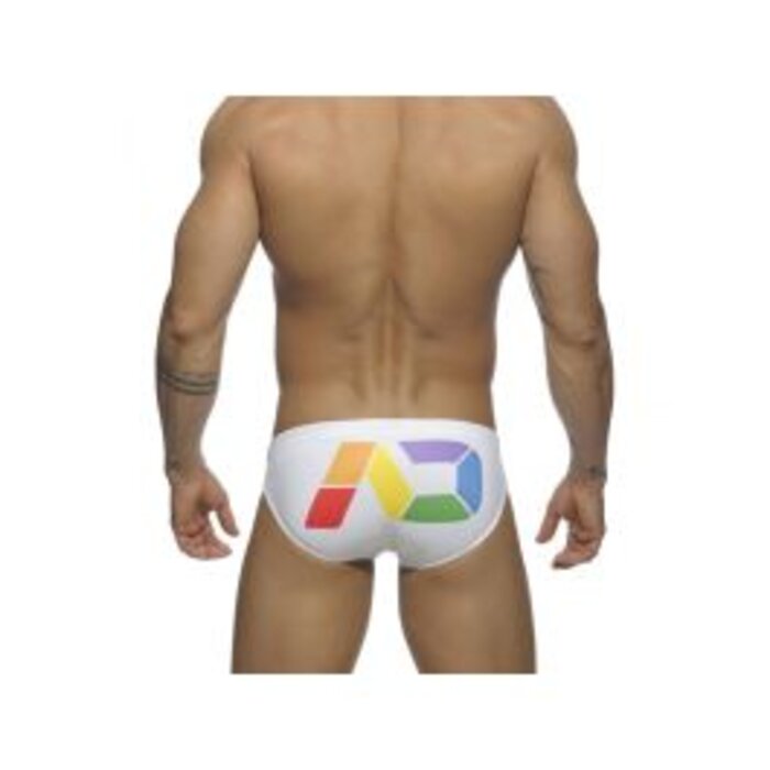 ADDICTED Rainbow Swim Brief - White