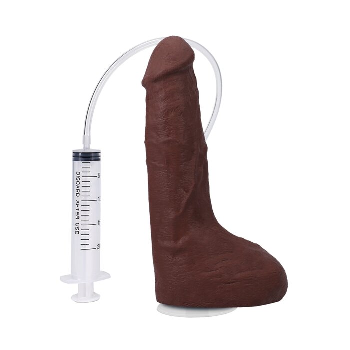 The Realistic Cock - Squirting Cock - With Removable Vac-U-Lock Suction Cup - ULTRASKYN - 9.5" (with Balls) - Chocolate