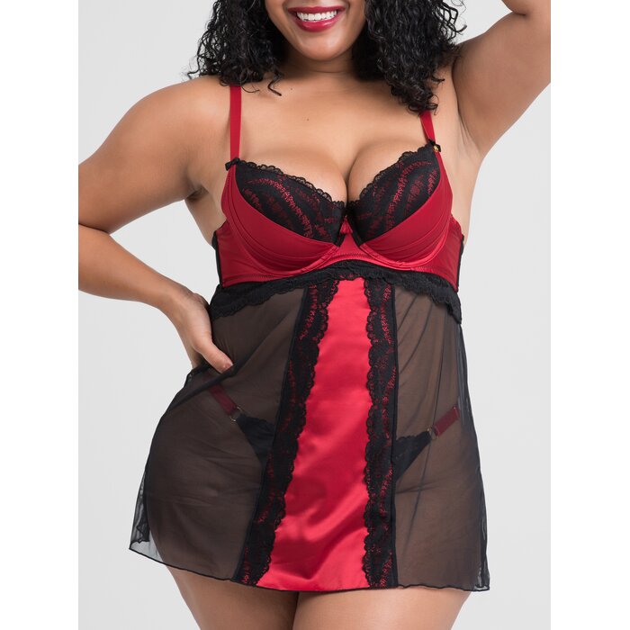 Lovehoney Plus Size Empress Red Satin and Lace Chemise Set - 1X / 2X - Red