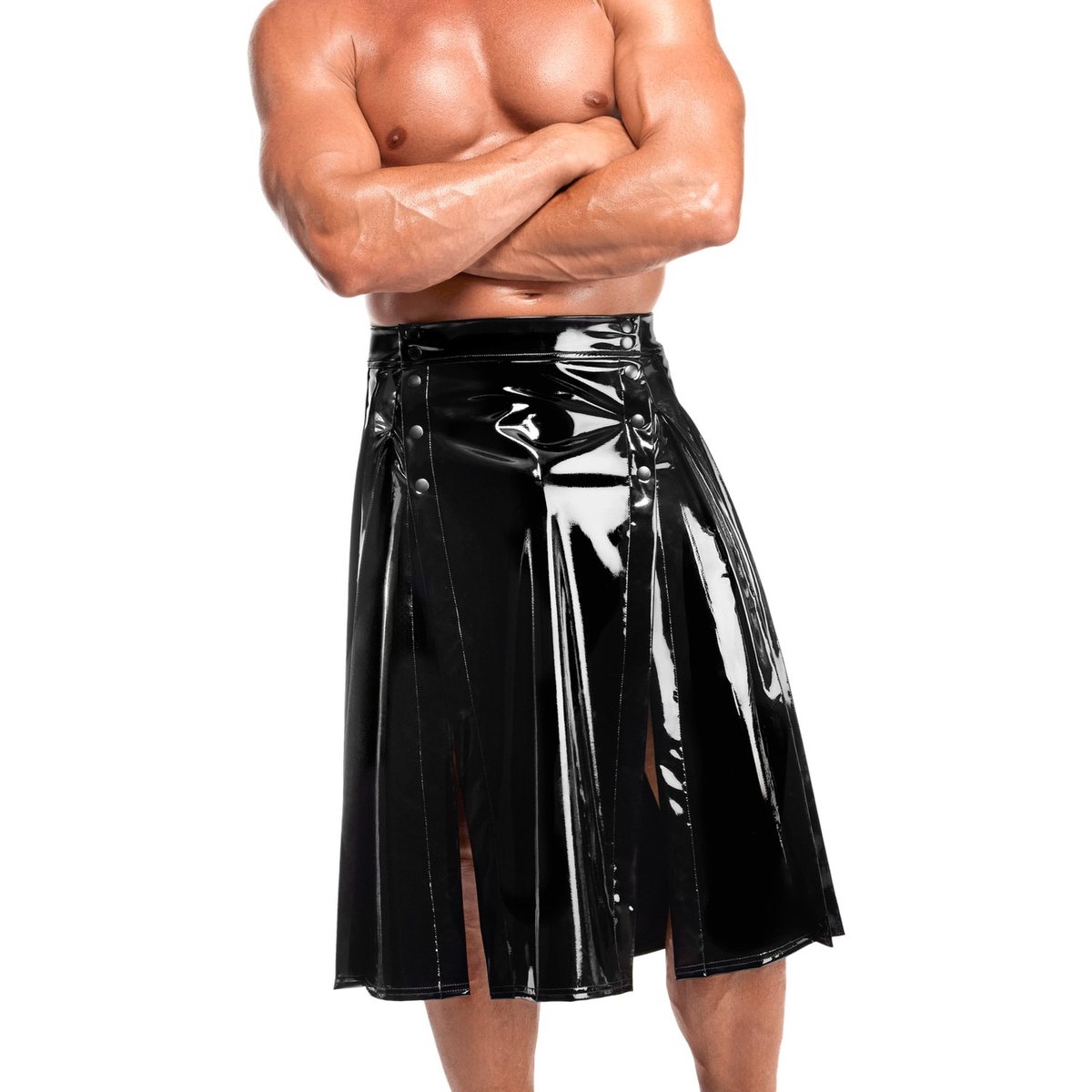 Noir Handmade H091 Empire Wetlook PVC Skirt - Black - XL