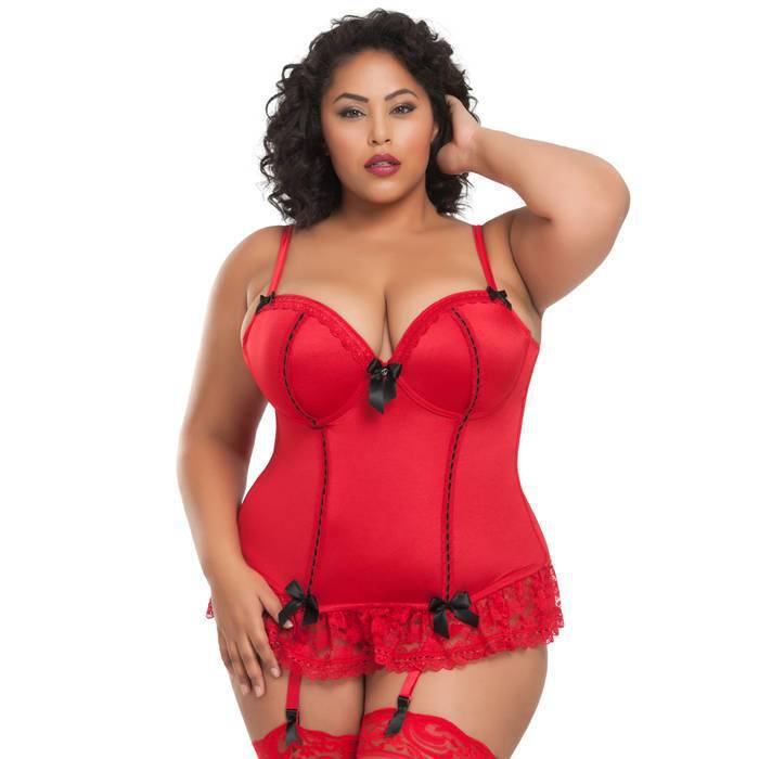 Lovehoney Plus Size Seduce Me Red Push-Up Basque Set