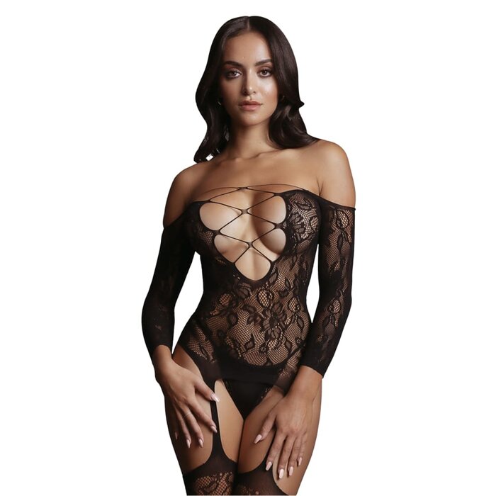 Criss Cross Scoop Neck Bodystocking - One Size