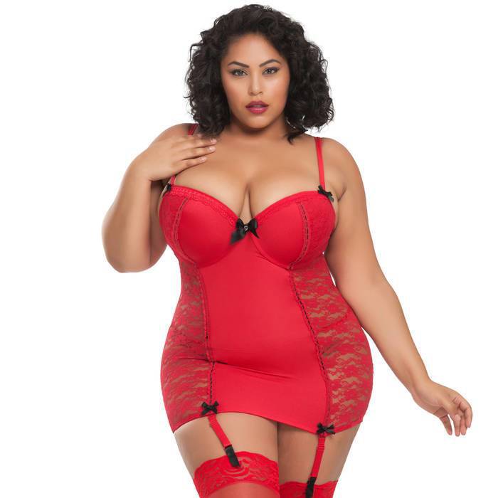 Lovehoney Plus Size Seduce Me Red Push-Up Chemise Set