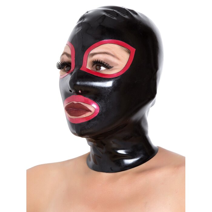 Black Latex Hood with Red Trim