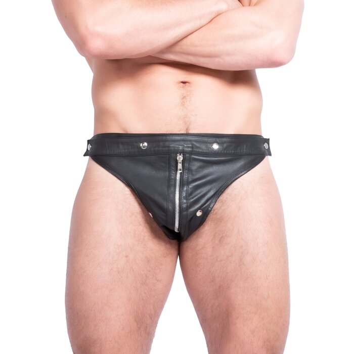 Mens Leather Zip & Snap Jock - One Size