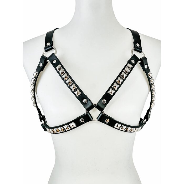 Vegan Leather Pyramid Studded Bra Harness