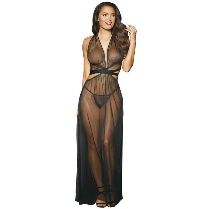 Dreamgirl Long Sheer Gown with Cut-Outs