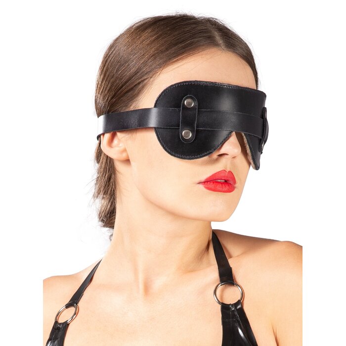 Black Fur Lined Leather Blindfold - One Size