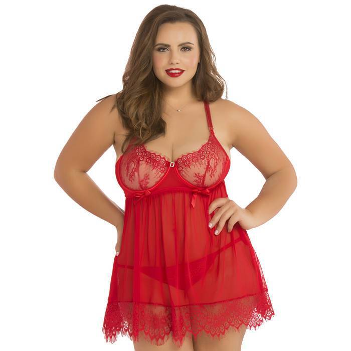 Seven 'til Midnight Plus Size Red Underwired Babydoll Set