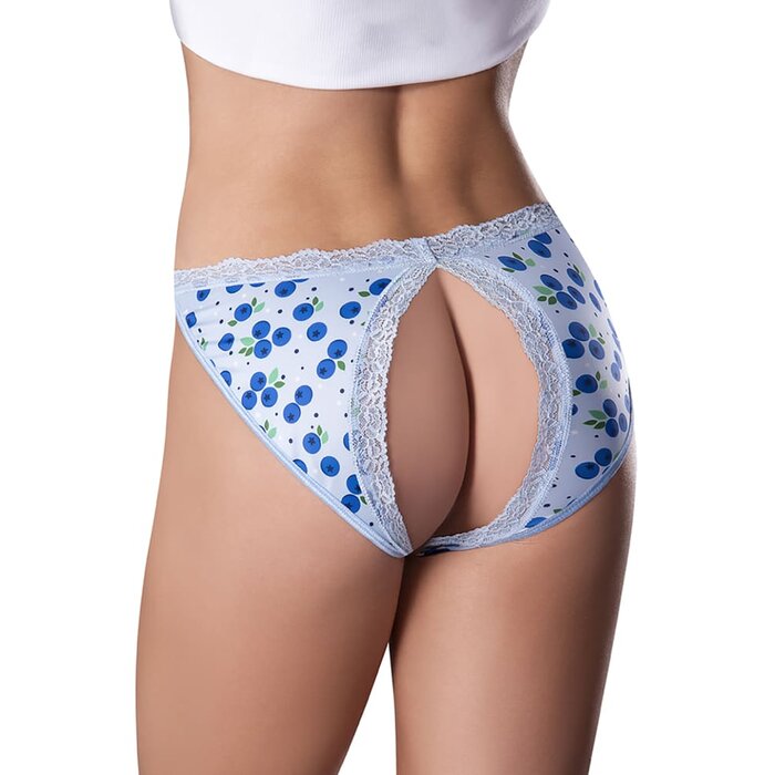 Sweet Treats Split Back and Crotchless Panty with Lube - Blueberry - Queen Size