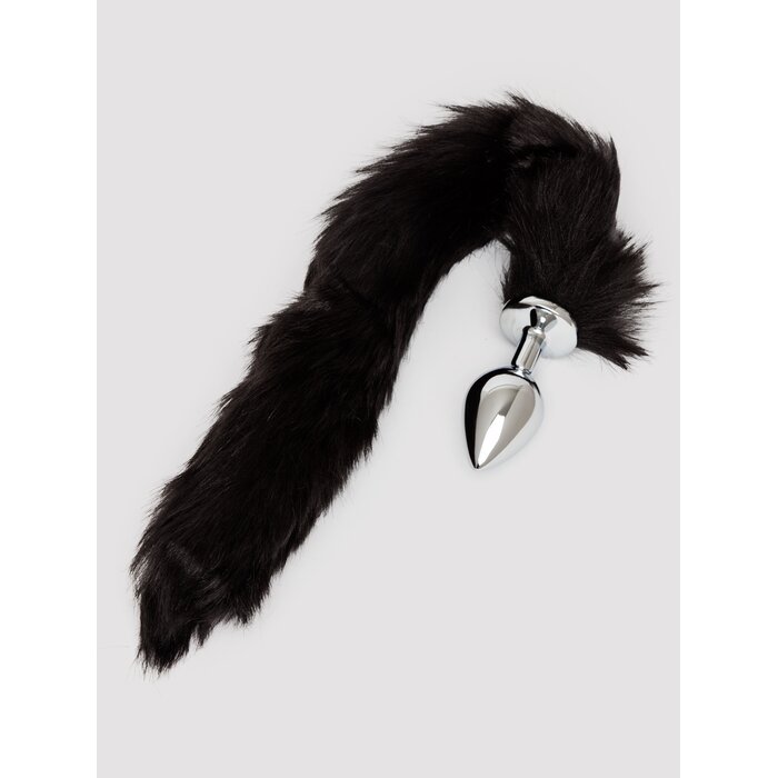 Ouch! Black Faux Fur Fox Tail Metal Butt Plug - Black