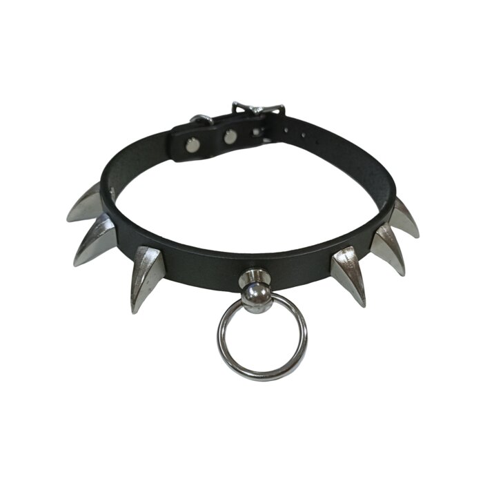 Black Leather Claw Spiked Collar With 1" O Ring
