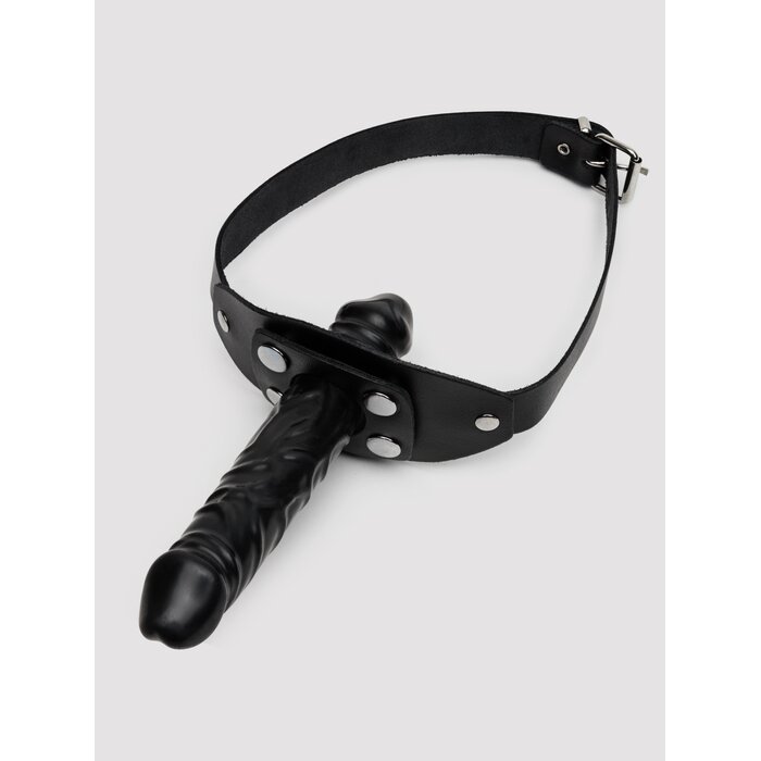 Zado Fetish Leather Mouth Gag Dildo Harness - Black