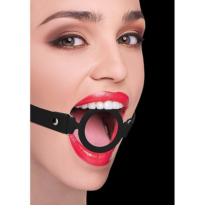 Silicone Ring Gag - With Leather Straps - Black
