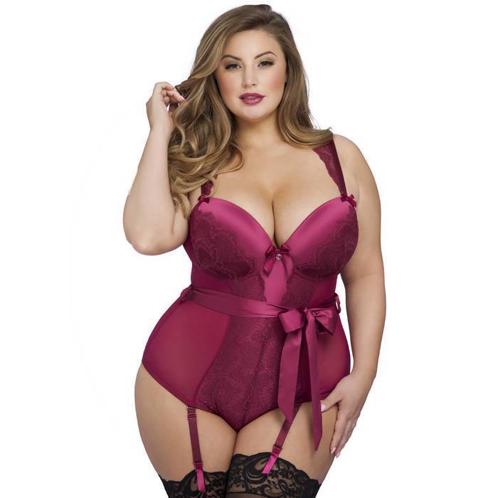 Lovehoney Plus Size Moonlight Wine Crotchless Plunge Body