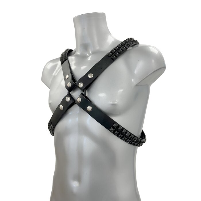 Black Crossover Pyramid Studded Chest Harness