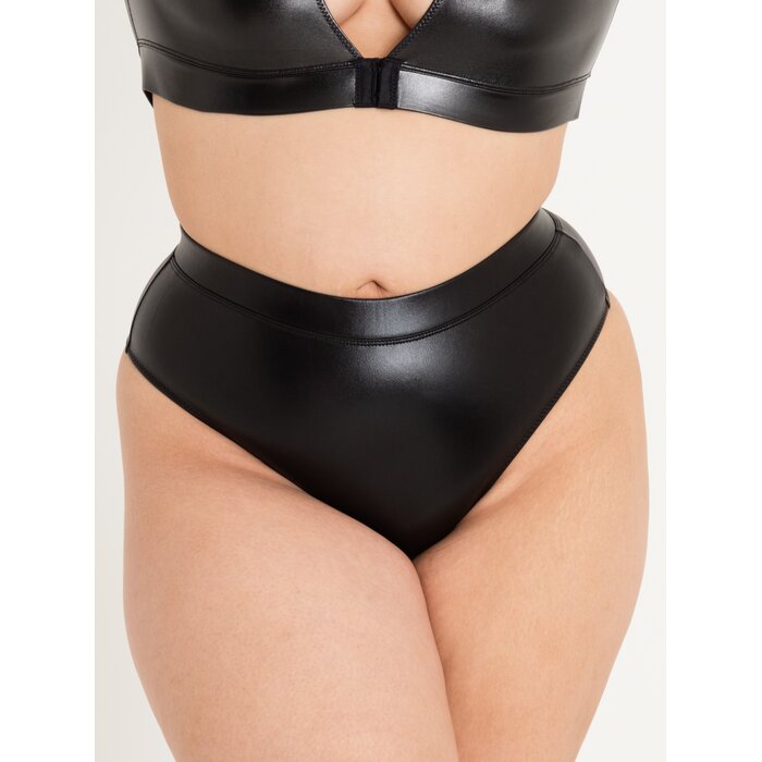 Lovehoney Plus Size Fierce Wet Look Cut-Out Thong - 1X / 2X - Black